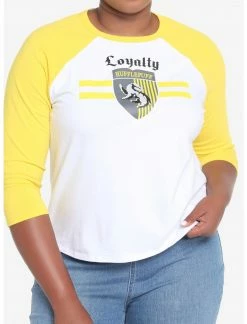 HUNIVERS Harry Potter Hufflepuff Varsity Crop Raglan T-Shirt Plus Size -HER SHOP unnamed file 130