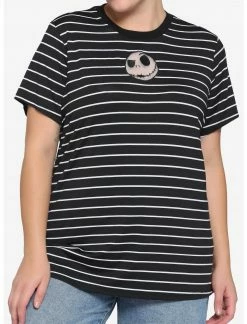 HUNIVERS The Nightmare Before Christmas Black & White Stripe Jack Face Mesh Panel T-Shirt Plus Size
