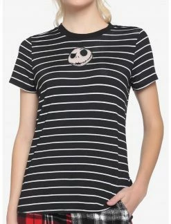HUNIVERS The Nightmare Before Christmas Black & White Stripe Jack Face Mesh Panel T-Shirt
