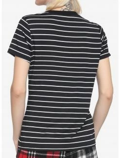 HUNIVERS The Nightmare Before Christmas Black & White Stripe Jack Face Mesh Panel T-Shirt -HER SHOP unnamed file 1307