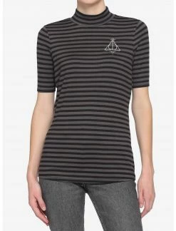 HUNIVERS Harry Potter Deathly Hallows Stripe Mock Neck Top