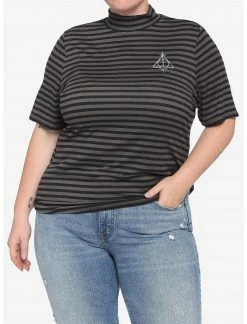 HUNIVERS Harry Potter Deathly Hallows Stripe Mock Neck Top Plus Size