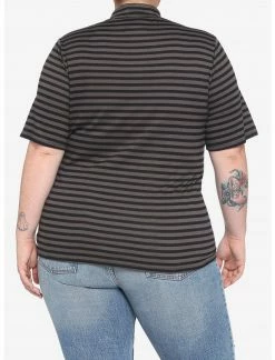 HUNIVERS Harry Potter Deathly Hallows Stripe Mock Neck Top Plus Size -HER SHOP unnamed file 1313