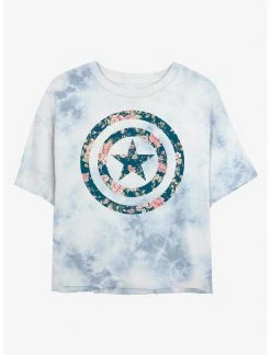 HER Marvel Captain America Shield Floral Womens Tie-Dye Crop T-Shirt
