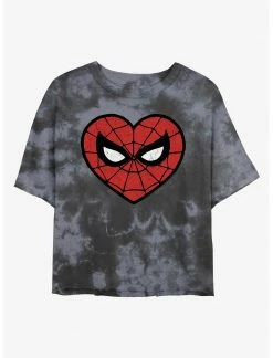HER Marvel Spider-Man Heart Logo Womens Tie-Dye Crop T-Shirt