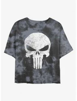 Marvel Punisher Distressed Skull Womens Tie-Dye Crop T-Shirt