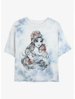 HER Disney Beauty And The Beast Outline Beauty Womens Tie-Dye Crop T-Shirt
