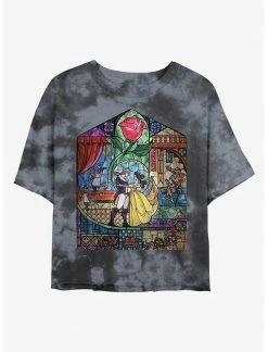 HER Disney Beauty And The Beast Stained Glass Womens Tie-Dye Crop T-Shirt