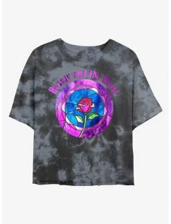 HER Disney Beauty And The Beast Glass Rose Womens Tie-Dye Crop T-Shirt