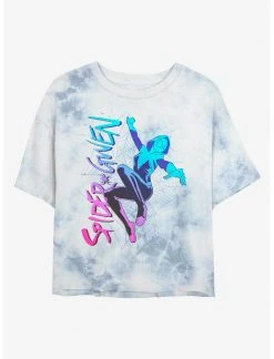 HER Marvel Spider-Man Spider-Gwen Web Womens Tie-Dye Crop T-Shirt