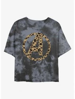HER Marvel Avengers Logo Leopard Fill Womens Tie-Dye Crop T-Shirt