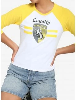 HUNIVERS Harry Potter Hufflepuff Varsity Crop Raglan T-Shirt -HER SHOP unnamed file 148