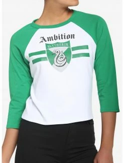 HUNIVERS Harry Potter Slytherin Varsity Crop Raglan T-Shirt