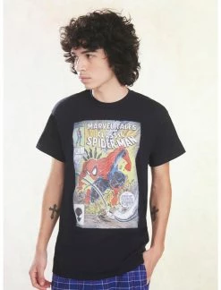 OURUNVRS Marvel Spider-Man Distressed Comic Cover T-Shirt