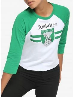 HUNIVERS Harry Potter Slytherin Varsity Crop Raglan T-Shirt -HER SHOP unnamed file 153