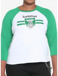 HUNIVERS Harry Potter Slytherin Varsity Crop Raglan T-Shirt Plus Size