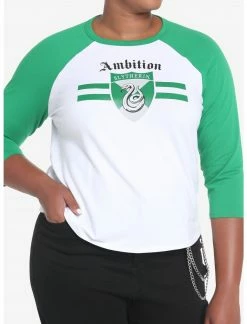 HUNIVERS Harry Potter Slytherin Varsity Crop Raglan T-Shirt Plus Size -HER SHOP unnamed file 158