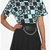 HUNIVERS Badtz-Maru Teal Checkered Crop T-Shirt