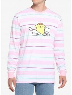 HUNIVERS Cinnamoroll Pompompurin Pochacco Stripe Long-Sleeve T-Shirt
