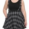 HUNIVERS Black & Grey Argyle Lace-Up Suspender Skirt Plus Size