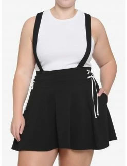 HUNIVERS Black & White Lace-Up Suspender Skirt Plus Size