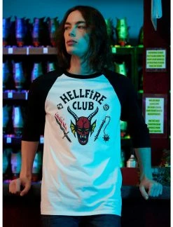 HER SHOP 23 OURUNVRS Our Universe Stranger Things Hellfire Club Raglan T-Shirt