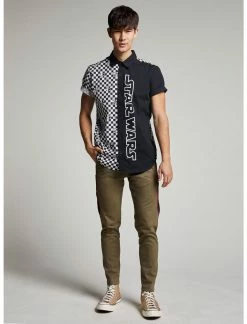 OURUNVRS Our Universe Star Wars Black & White Checkered Split Woven Button-Up