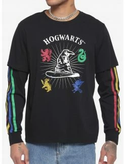 OURUNVRS Harry Potter Hogwarts Houses Twofer Long-Sleeve T-Shirt