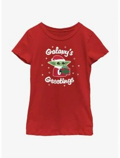 HER Star Wars The Mandalorian Santa Grogu Galaxy's Greetings Youth Girls T-Shirt
