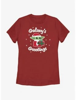 HER Star Wars The Mandalorian Santa Grogu Galaxy's Greetings Womens T-Shirt