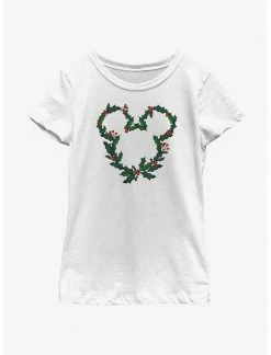 HER Disney Mickey Mouse Mistletoe Wreath Ears Youth Girls T-Shirt