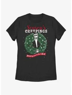 HER Disney The Nightmare Before Christmas Santa Jack Season's Creepings Wreath Womens T-Shirt